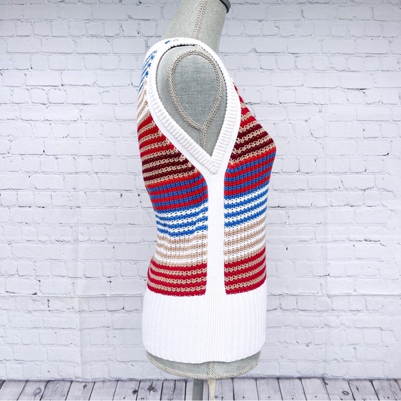 LOFT Multicolor Striped Cotton Blend Sleeveless Sweater Knit Top Size XS - Picture 5 of 9